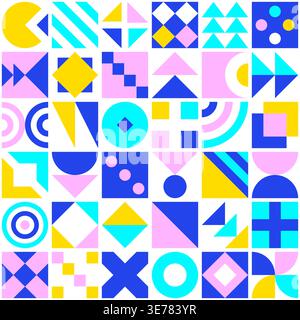 Lebendiges geometrisches abstraktes Muster mit bunten Formen und fettgedruckter Vektor-Illustration Stock Vektor
