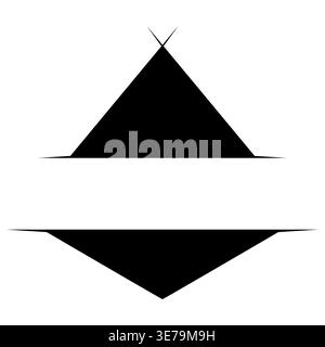 Zwei schwarze Dreiecke auf weißem Hintergrund, die oben nach oben zeigen, und zwei kurze Linien, die sich oben unten kreuzen, zeigen nach unten. Symbolisiert Bergzelt stabi Stock Vektor