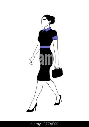 Elegante Frau tritt selbstbewusst in schwarzem Kleid Stock Vektor