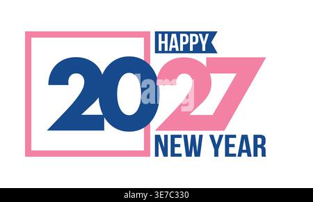 2027 Happy New Year. Winterurlaub 2027. Grußkartendesign mit moderner Retro-Typografie Stock Vektor