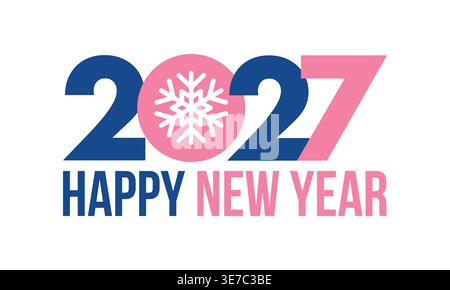 2027 Happy New Year. Winterurlaub 2027. Grußkartendesign mit moderner Retro-Typografie Stock Vektor