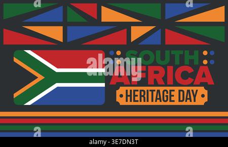 Tag Des Südafrikanischen Kulturerbes. Frohe Ferien. Feiern Sie Kultur und Traditionen der Nation. Südafrikanische Flagge. Poster mit Illustration. Musterdesign Stock Vektor