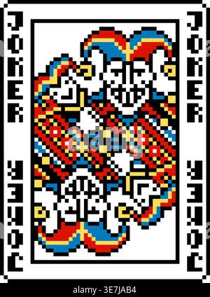 Pixel Art Stil Spielkarte Joker Karten Design Stock Vektor