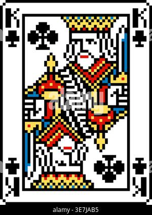 Pixel Art Art King of Pik Spielkartendesign Stock Vektor
