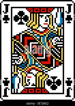 Pixel Art Art Jack of Clubs Spielkartendesign Stock Vektor