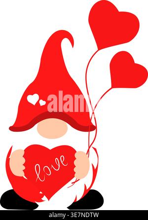 Valentine Gnome - Liebe Gnome - Valentines Dekorative Illustration Vektor Stock Vektor