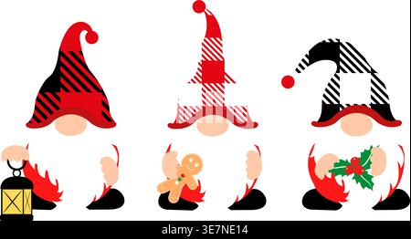Niedliches Kleines Weihnachtsgnome-Sammlungsset. Stock Vektor