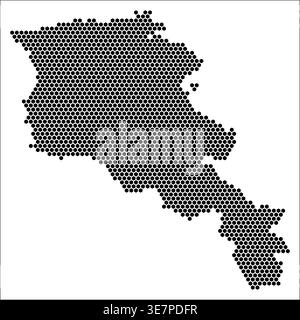 Armenien Sechseckkarte. Einfache, gepunktete Schablone in Schwarz und weiß. Winzige Hexagon-Zellen. Armenien flache Wabenschablone. Vektorabbildung. Stock Vektor