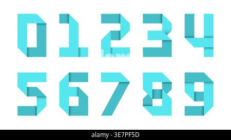 Cyan gefaltete Papiernummernvektor-Illustration mit Origami-Schriftart und sauberen Fett-geometrischen Ziffern Stock Vektor