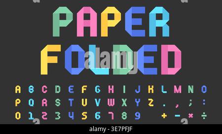 Lebendige Multicolor gefaltete Papierschriftart Schriftart Vektor Illustration mit Fett Alphabet und Zahlen im verspielten Origami Design Stock Vektor