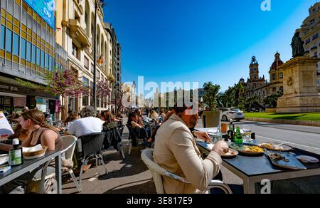 Plaza del Ayuntamiento, Valencia, Spanien Stockfoto