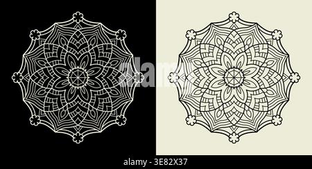 Kunst in Schwarz und weiß mit Blumenmuster in Mandala, gemütliches abstraktes Farbdesign Stock Vektor