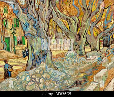 The Large Plane Trees (Road Menders at Saint-Rémy), 1889 von Vincent van Gogh, postimpressionistisches Gemälde Stockfoto