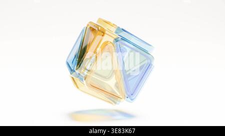 Gelbblaues 3D-Cube-Glasbox TECH bg 3D-Rendering Stockfoto