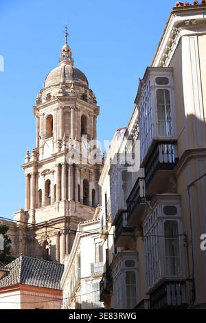 Blick auf den Glockenturm der Kathedrale von Malaga, Andalusien, Spanien Stockfoto