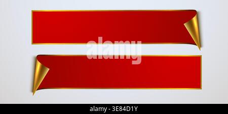 Elegantes rotes Banner mit goldenem Lockendetail, perfekt für Luxusverkäufe, Rabatte und Sonderaktionen. Vektorabbildung. Stock Vektor