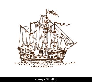 Handgezeichnetes Piratensegelschiff Stock Vektor
