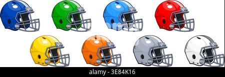 Klassische american Football Gridiron Helme verschiedene Farben rot blau grün orange gelb grau Sport Icon Logo Vektor auf transparentem Hintergrund gesetzt Stock Vektor