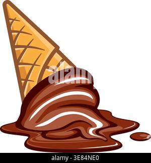 Einfache Cartoon weiche Servierschokolade Eis in Waffelkegel fallen auf den Boden und schmelzen isoliert auf transparenten Hintergrund Vektor Stock Vektor