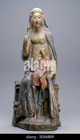 Thronte Madonna und Kind, Anfang des 14. Jahrhunderts. Stockfoto