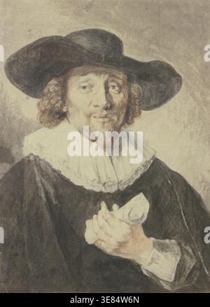 Büste eines schwarz gekleideten Mannes mit Hut und Papierrolle, 1633. Stockfoto