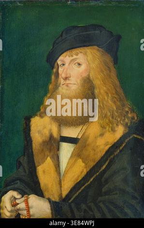 Porträt von Jakob Stralenberger, 1506. Ein Mann, der einen Pelzmantel trägt und Rosenkranzperlen hält. Stockfoto