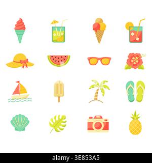 Sommer Strand Icon Set isoliert auf weißem Hintergrund Vektor Illustration. Stock Vektor