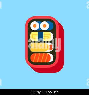 Japanische Bento-Box mit Sushi-Lachs-Garnelen Tamagoyaki und Sushi-Rolle Vektor-Illustration Stock Vektor
