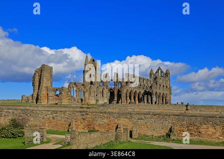 Historische Ruinen von Whitby Abbey, Whitby, North Yorkshire, England, Großbritannien. (Von außerhalb des Hotels). Stockfoto