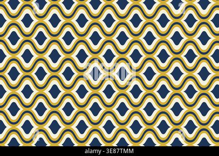 Klassisches Ogee-Muster mit blauen und goldenen Wellenlinien. Textil- oder Tapetendesign. Elegantes geometrisches Muster. Traditionelles arabisches Motiv. Abstraktes minimalistisches Ornament. Vektorabbildung. Stock Vektor