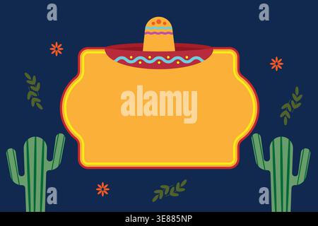 Festliche Vorlage mit Wüstenmotiv mit Kakteen- und Sombrero-Elementen für authentische Cinco de Mayo-Partys Stock Vektor