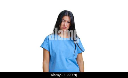 Junge Frau, die traurige, aufgebrachte, weinende Gefühle zeigt Stockfoto