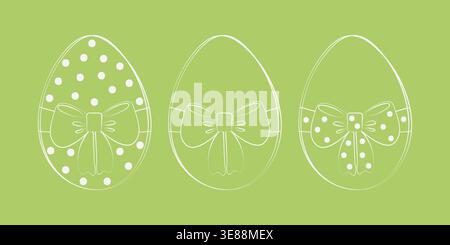 „Easter Eggs“-Kollektion mit gebundener Schleife und Punktdekoration mit minimalistischen Flat Design-Elementen. Vektor-Illustration Aufkleber Symbol Ostern verwandte Inhalte oder Grußkarten, Banner, Broschüren, Tags Stock Vektor