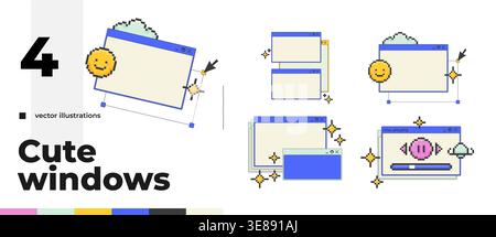 Niedliches verspieltes Pixelbild-Popup-Fenster-UI-Overlay-Paket Stock Vektor