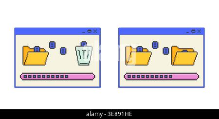 Dateiverwaltung Pixelbild Popup Fenster UI Overlay Set Stock Vektor
