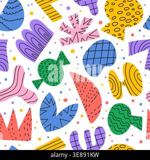 Lustiges, farbenfrohes, nahtloses Muster mit Doodle-Formen und brutalem Stil. Stock Vektor