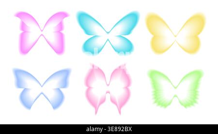 Schmetterling-Kollektion mit Farbverlauf und Aura-Effekt. Verschwommene y2k-Aufkleber Stock Vektor