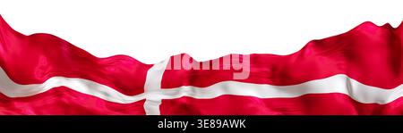 Das Design zeigt ein 3D-Rendering der dänischen Flagge mit einem roten Feld und einem weißen Kreuz auf einem klaren Hintergrund. Dieses Design hebt den hervor Stockfoto