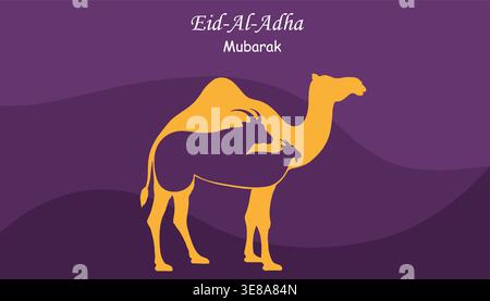 EID al Adha Mubarak Begrüßung mit Kamel- und Ziegensilhouette, die das Opferfest islamisches Festdesign darstellt Stock Vektor