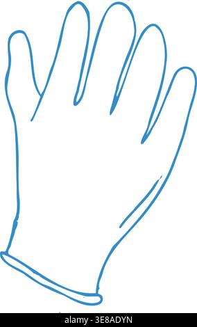 Handgezeichneter blauer Medizinhandschuh im Doodle-Stil. Einfache Umrissvektor-Illustration geeignet für Gesundheitswesen, Krankenhaus, Hygiene, Labor und Sicherheit Stock Vektor