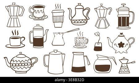 Kaffee- und Teekodelsymbol im umrissenen Stil Stock Vektor