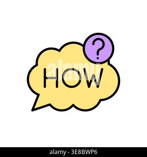 Fragensymbol mit dem „HOW Text in Yellow Cloud“ für Abfrage- oder HilfeVektor-Illustration Stock Vektor