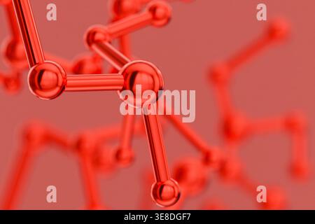 Rotes Molekularstrukturbindungsmodell auf hellem Hintergrund Stockfoto