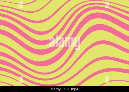 Neongrüner und rosafarbener Hintergrund mit abstrakten Wellenlinien, lebendiges, fließendes Streifenmuster, modernes, auffälliges Design für Tapeten, Poster und digitale Medien Stock Vektor