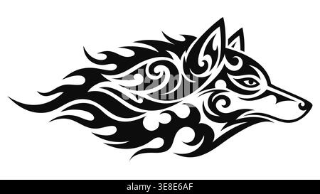 Tribal Wolf Kopf Flamme Stil Vektor Tattoo Illustration Stock Vektor