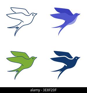 Fliegende Schwalbenvogel-Symbol-Set. Vogel im Flug. Vektorabbildung Stock Vektor