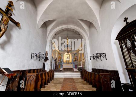 Kirche Santae Mariae Misericordiae. Abtei von St. Benedikt auf dem Berg, alias Norcia Abtei (Abbazia di San Benedetto in Monte). Norcia, Italien Stockfoto