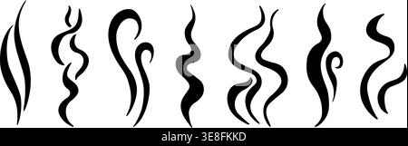 Doodle Dampf und Rauch Symbol Set mit Aroma Wellen Vektor Illustration Set. Stock Vektor