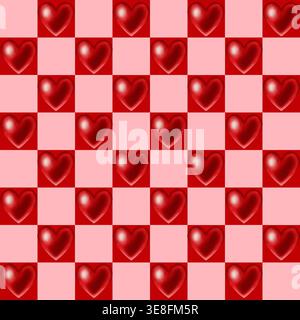 Einfaches und süßes Aquarellmuster mit leuchtend roten Herzen. Perfekt zum Basteln am Valentinstag, Digitalpapier, festliche Einrichtung, Drucke, Packbeutel Stockfoto