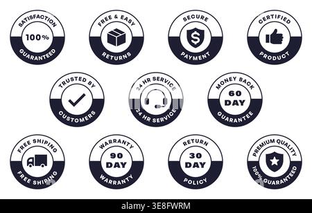 E-Commerce-Garantie-Badge-Set mit Symbolen für Return Shipping Warranty Certified Vector Illustration Stock Vektor